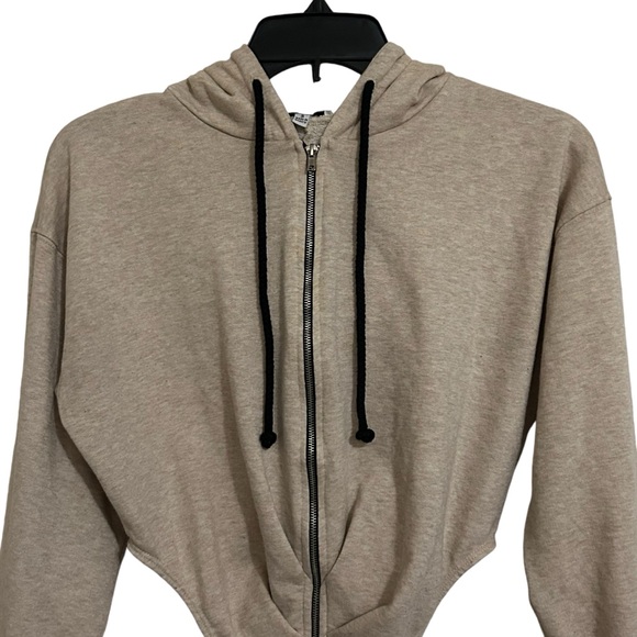 FASHION NOVA NWOT Loungin' Around Hoodie Bodysuit *Oatmeal S - Picture 5 of 13